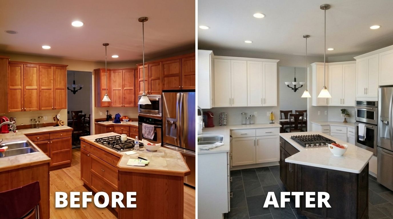 Cherry cabinets refaced to white