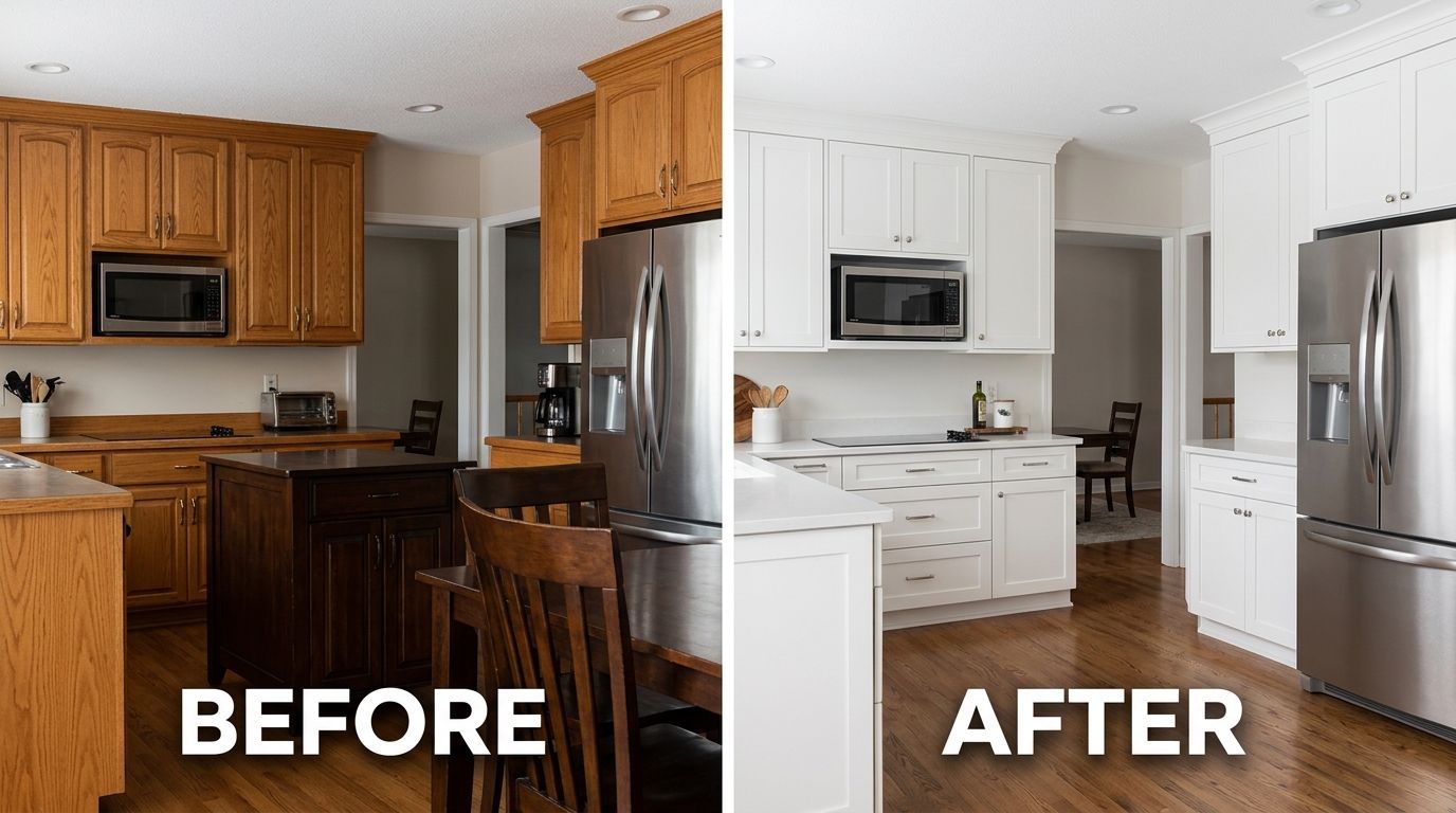 Large kitchen refaced to bright white